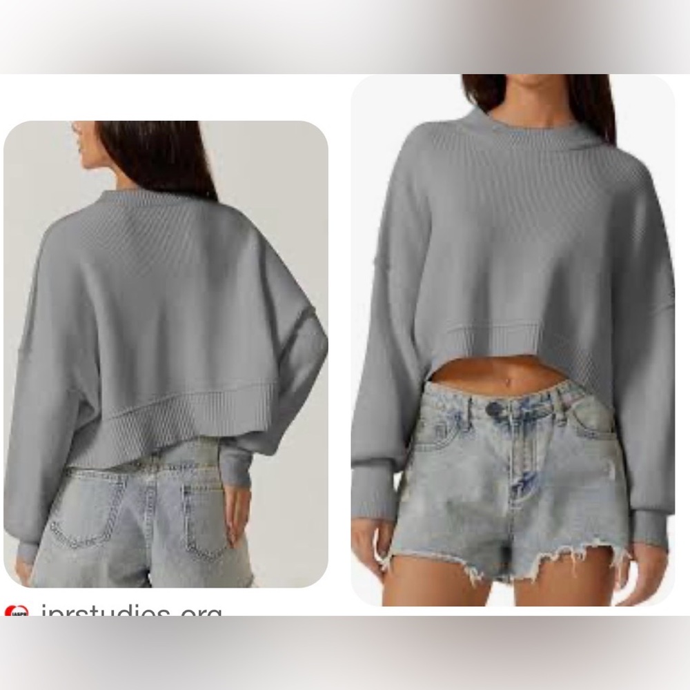 Cropped Sweater Pullover Gray ribbed Knit size Large‎ academic campus concert
